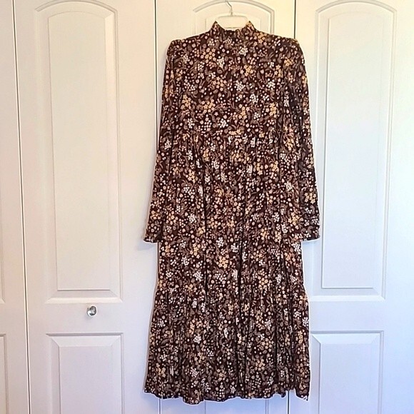 byTiMo Spring Floral Print Midi Dress Color Garden Brown & Cream Size M - Picture 5 of 16